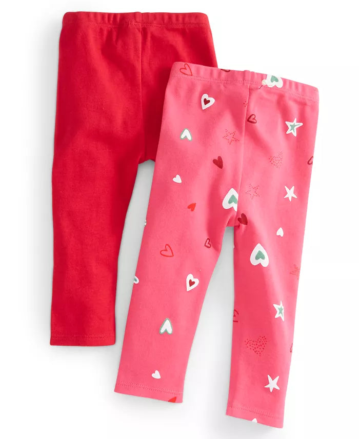 First Impressions Baby Girls 2-Pk. Solid Heart-Print Leggings  Color Raspberry Pie 0-3 months