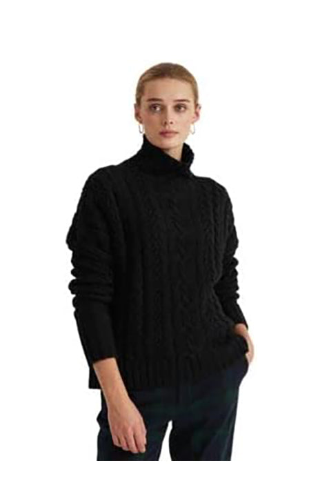 Lauren Ralph Lauren Cable-Knit Turtleneck Sweater  Color Polo Black Size M