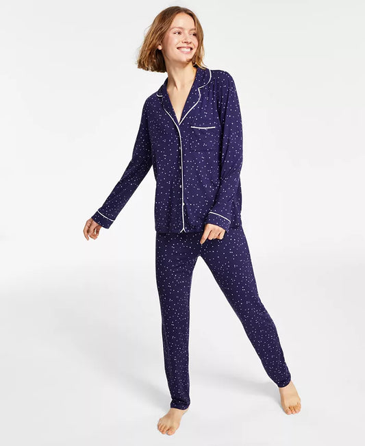 Alfani Printed Super-Soft Pajamas Set  Color Navy Diamond Size XS