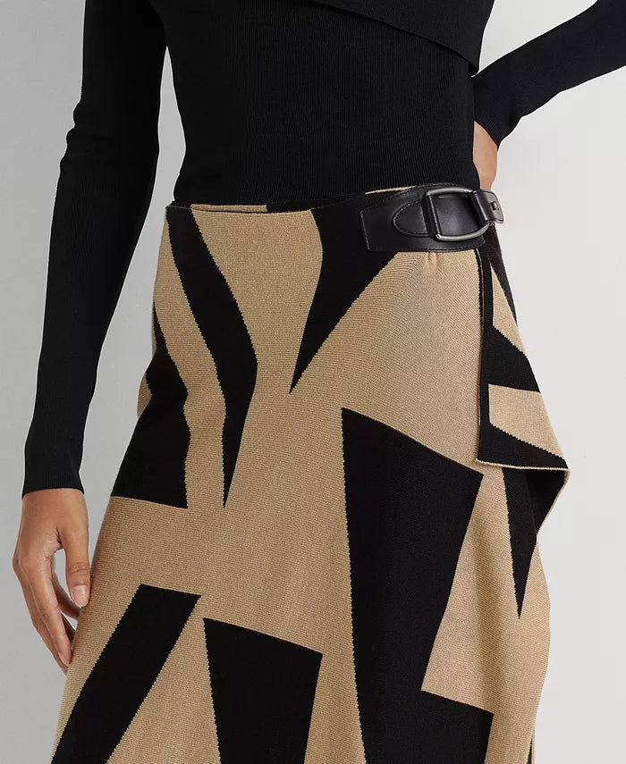 Lauren Ralph Lauren Women's Geo-Print Cotton-Blend Pencil Skirt  Color Black/Tan Size M