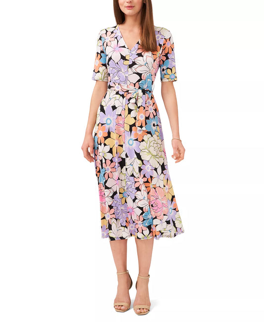 MSK Women's Floral-Print Tie-Waist Midi Dress  Multicolor Size XL