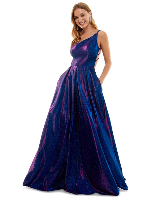 B Darlin Juniors Strappy-Back Glitter-Finish Gown  Color Sapphire/Fuschia Size 5/6