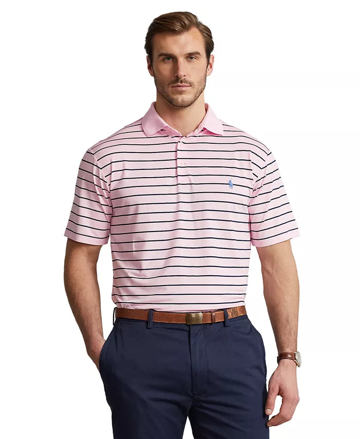 Polo Ralph Lauren Men's Performance Stretch Jersey Polo Shirt  Color Carmel Pink/French Navy Size M