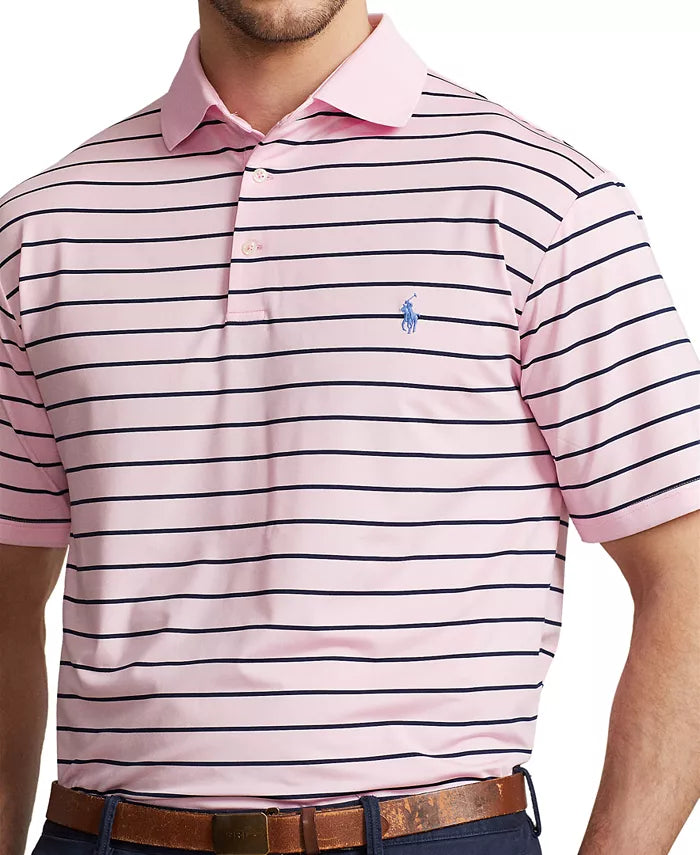 Polo Ralph Lauren Men's Performance Stretch Jersey Polo Shirt  Color Carmel Pink/French Navy Size M