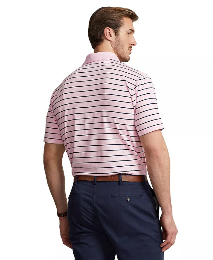 Polo Ralph Lauren Men's Performance Stretch Jersey Polo Shirt  Color Carmel Pink/French Navy Size M