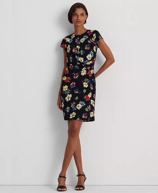 Lauren Ralph Lauren Women's Floral Stretch Jersey Short-Sleeve Dress  Color Black Multi Size 6