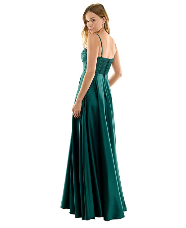 B Darlin Juniors Pleated-Bodice High-Slit Evening Gown  Color Hunter Size 17/18