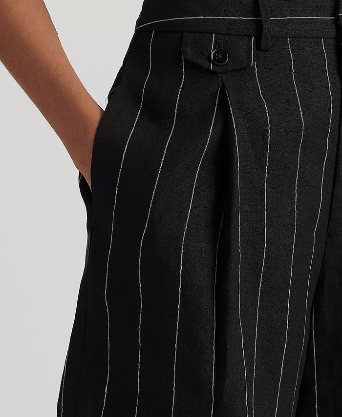 Lauren Ralph Lauren Women's Pinstripe Pleated Linen Shorts  Color Black Size 14