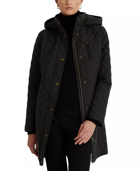 Lauren Ralph Lauren Women's Diamond Quilted Hooded Coat  Color Black Size L