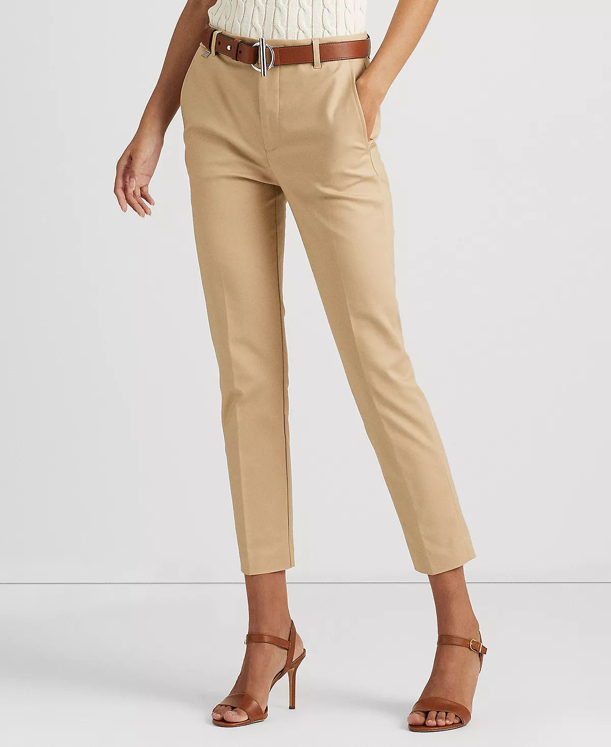 Lauren Ralph Lauren Women's Skinny Double-Faced Stretch Cotton Pants  Color Birch Tan Size 18