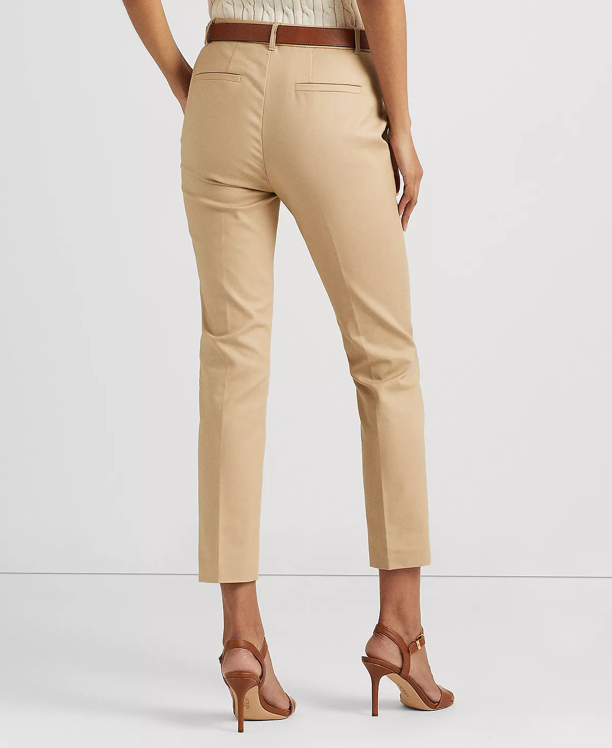 Lauren Ralph Lauren Women's Skinny Double-Faced Stretch Cotton Pants  Color Birch Tan Size 18