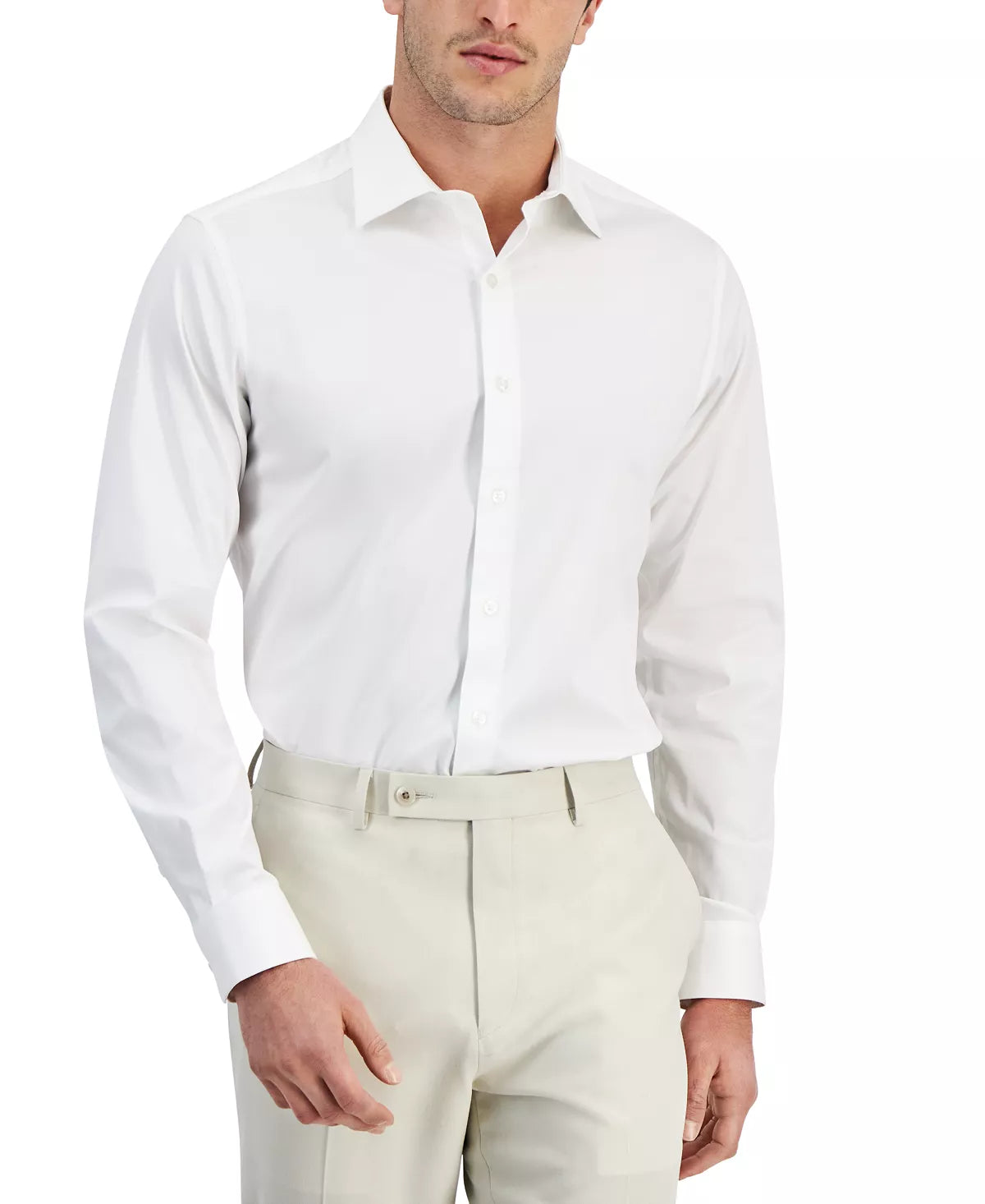 Alfani Men's Regular Fit 2-Way Stretch Dress Shirt  Color Bright White Size 14-14.5 32-33