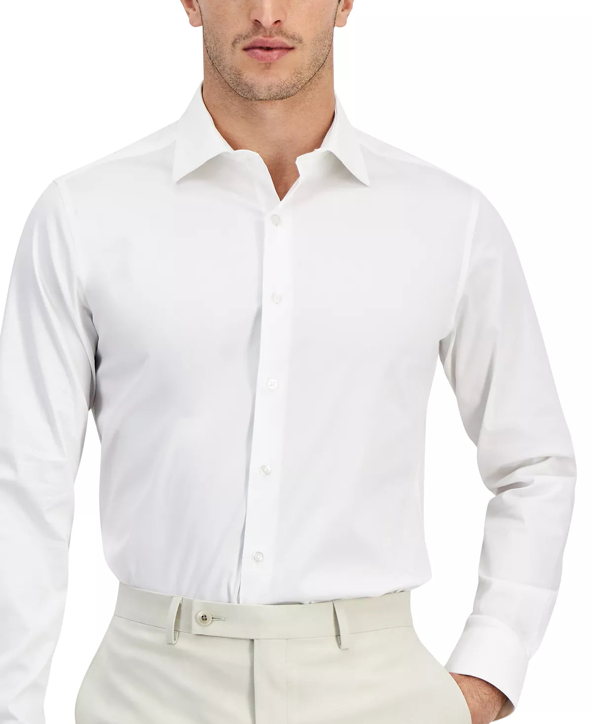 Alfani Men's Regular Fit 2-Way Stretch Dress Shirt  Color Bright White Size 14-14.5 32-33