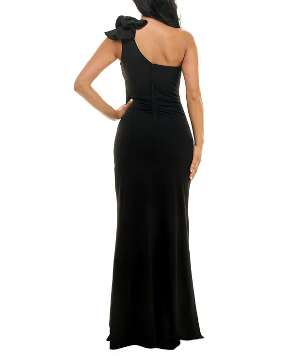 Emerald Sundae Juniors Ruffled One-Shoulder Gown  Color Black Size L