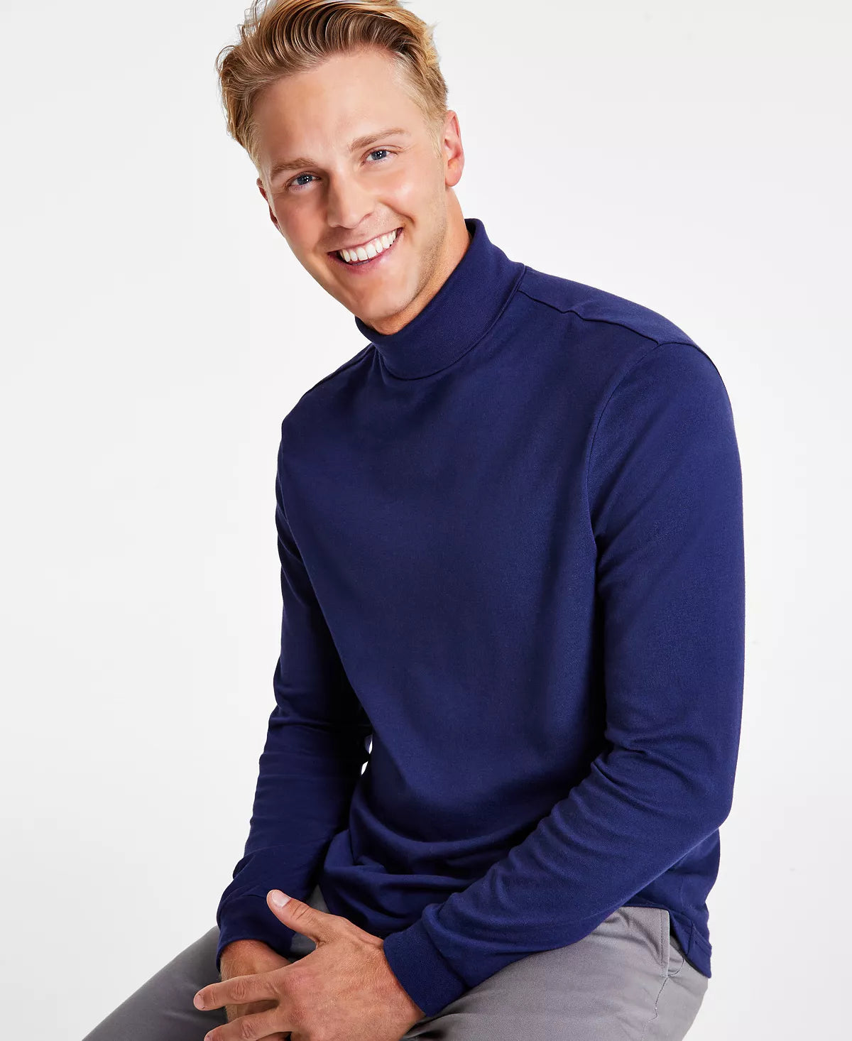 CLUB ROOM Men's Solid Turtleneck Shirt  Color Navy Size S