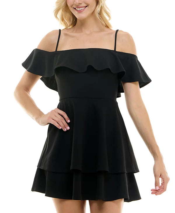 B Darlin Juniors Ruffled Off-The-Shoulder Dress  Color Black Size 9/10