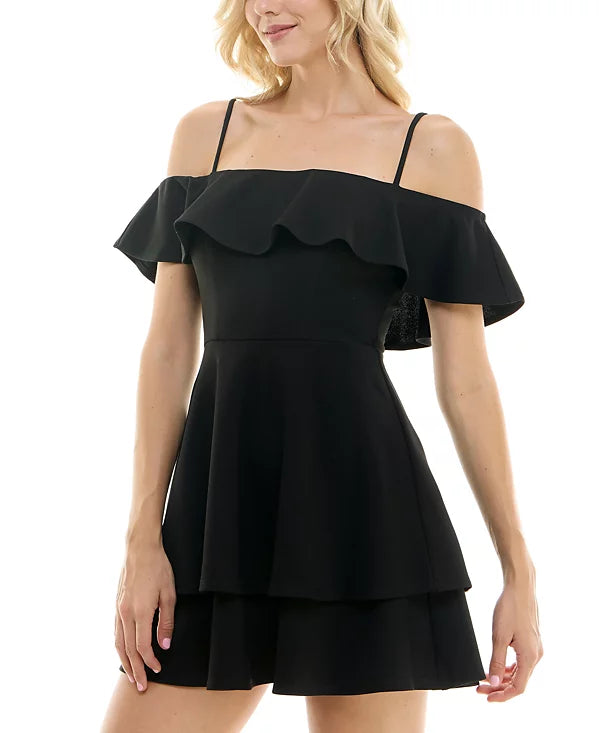 B Darlin Juniors Ruffled Off-The-Shoulder Dress  Color Black Size 9/10