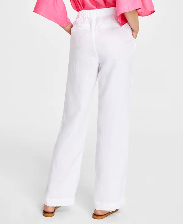 Charter Club Women's 100% Linen Drawstring Pants  Color Bright White Size L