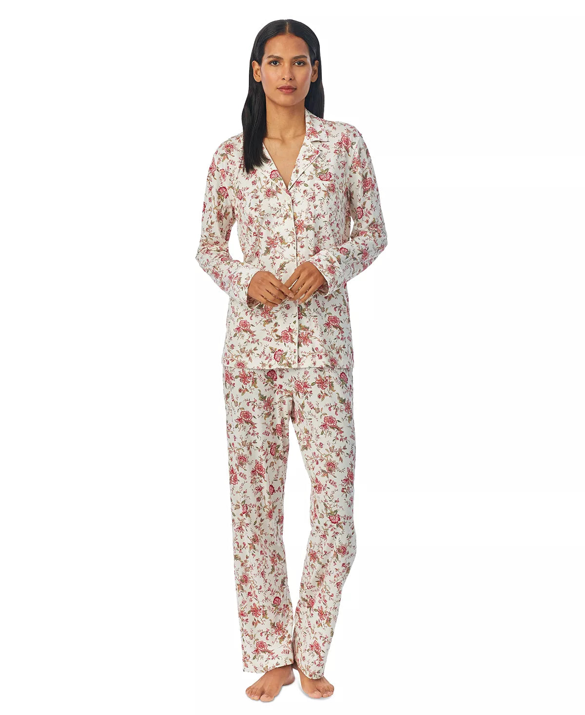 Lauren Ralph Lauren Women's 2-Pc. Floral Pajamas Set  Color Ivory Floral Size XL