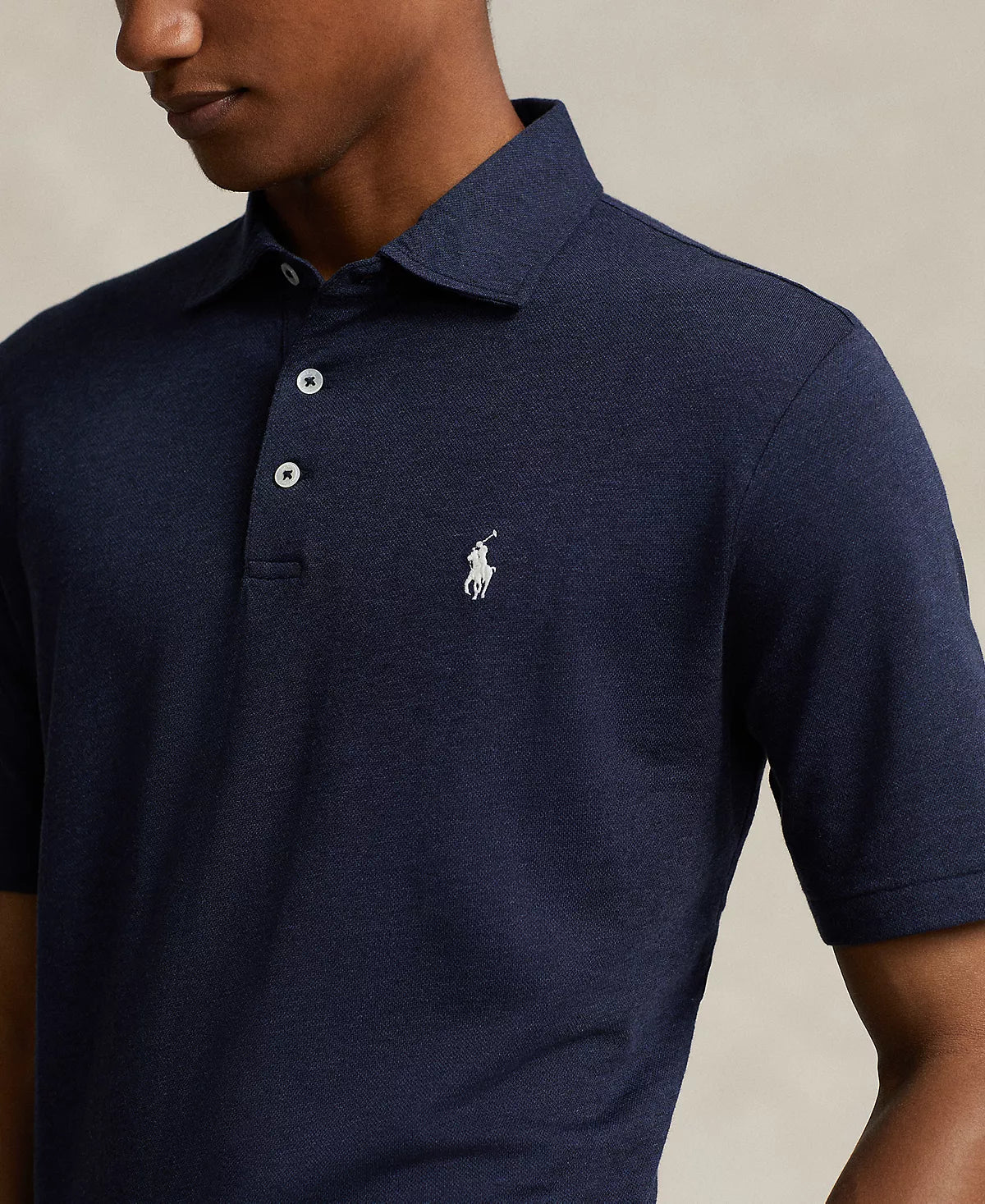 Polo Ralph Lauren Men's Classic-Fit Cotton-Linen Polo Shirt  Color Spring Navy Heather Size XL