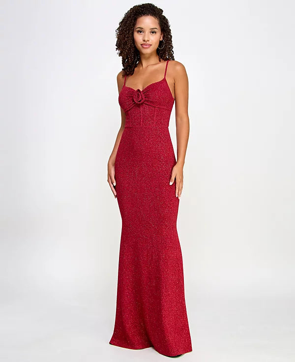 BCX Juniors Rose-Trim Bustier Gown  Color Red Color M