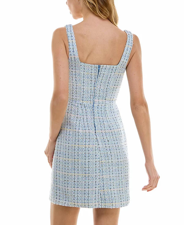 City Studios Juniors Square-Neck Bouclé Sheath Dress  Color Sky Blue Size 9/10