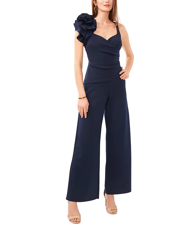 MSK Petite Ruffled-Strap Scuba Wide-Leg Jumpsuit  Color Navy Size 14P