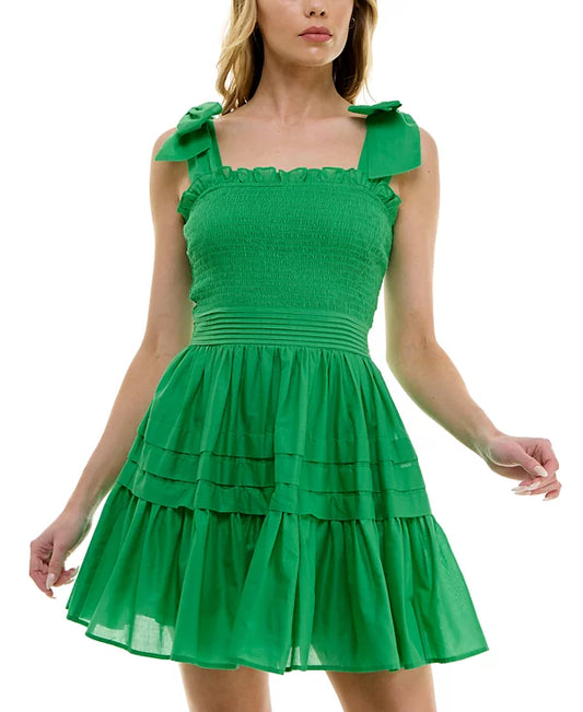 B Darlin Juniors Tie-Strap Smocked Ruffle Dress  Color Green Size 15/16