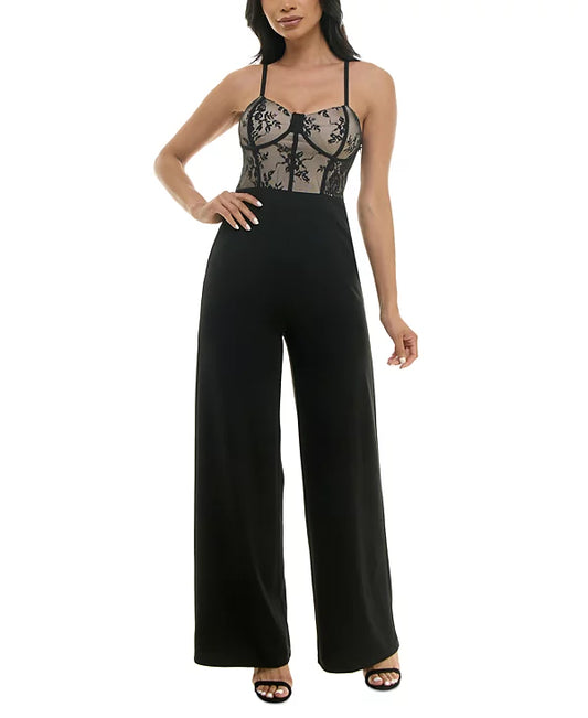 Almost Famous Juniors' Strappy Sweetheart-Neck Jumpsuit  Color Black Size M