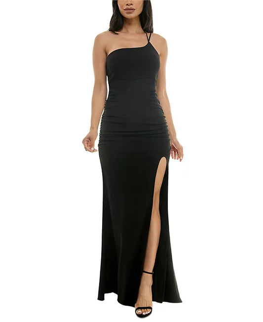 Emerald Sundae Juniors One-Shoulder Side-Slit Gown  Color Black Size XL