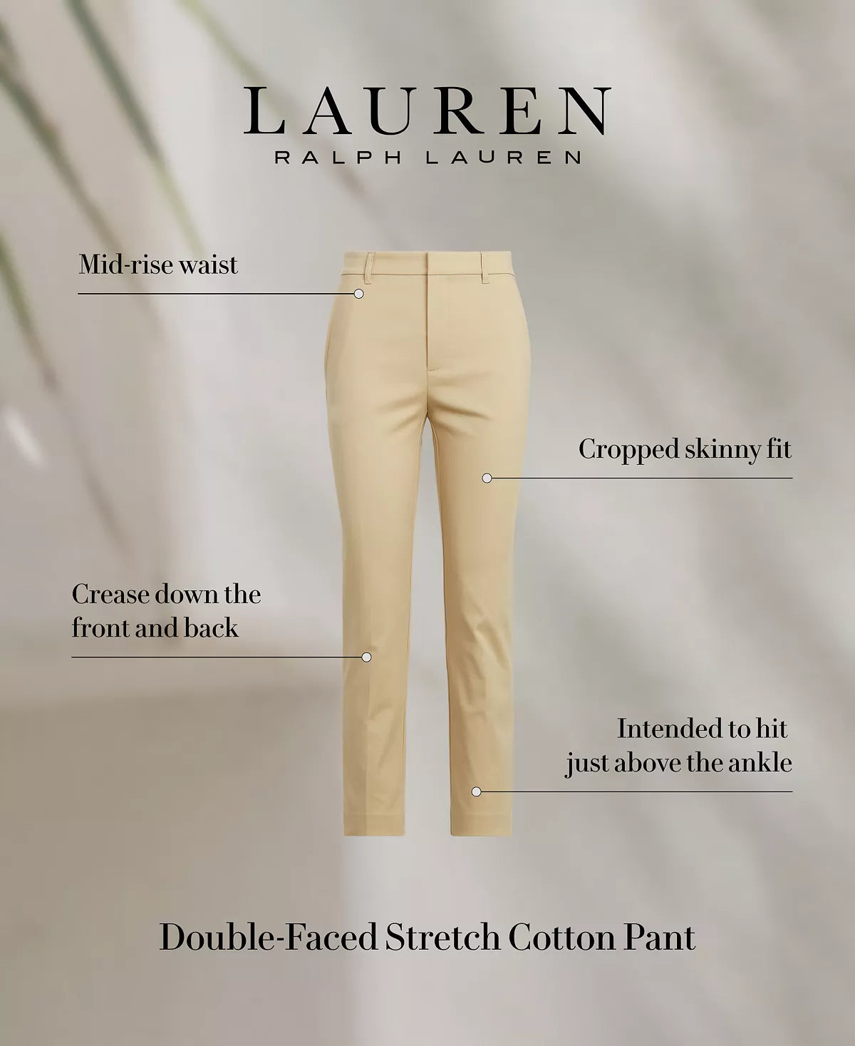 Lauren Ralph Lauren Women's Skinny Double-Faced Stretch Cotton Pants  Color Birch Tan Size 18