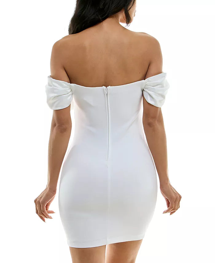 B Darlin Juniors Off-The-Shoulder Bow-Neck Bodycon Dress  Color White Size 0