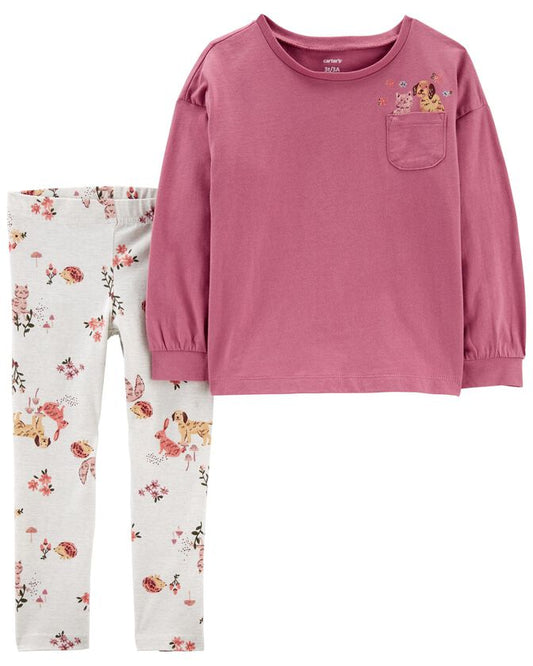 Carters Baby Girls 2-Piece Pocket Jersey Tee & Legging Set  Color Print Size 9 months