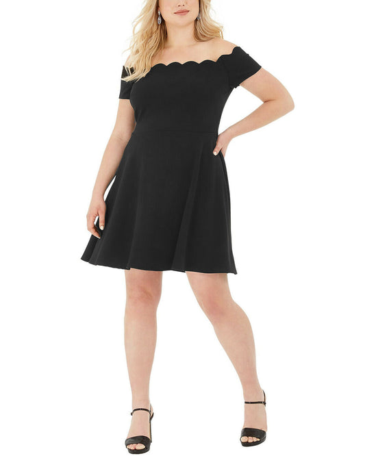 B. Darlin Women’s Plus Scalloped Off-The-Shoulder Mini Dress  Color Black Size 22W