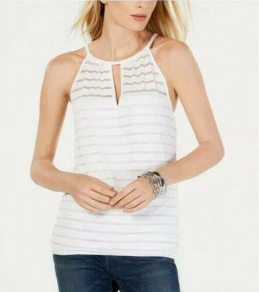 INC International Concepts Women's Illusion Stripe Halter Top  Color White  Size XL