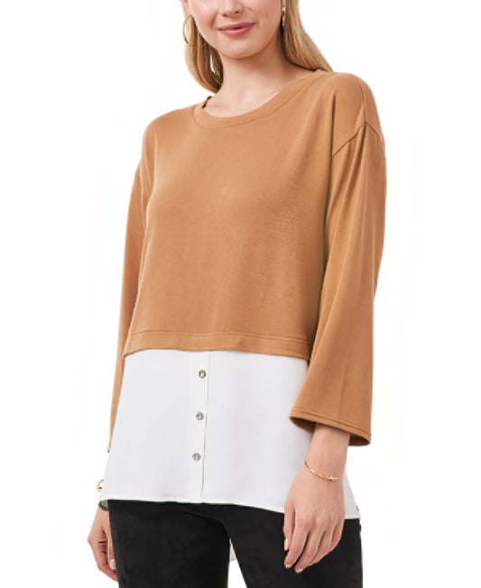 Vince Camuto Women's Layered-Look Top  Color Wild Oak Size M