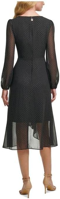 Tommy Hilfiger Women's Metallic Sheer-Sleeve Surplice Dress  Color Black Size 4