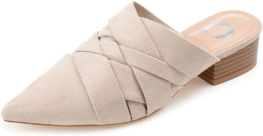 Journee Collection Women's Kalida Block Heel Pointed Toe Mules  Color Beige Size 6.5M