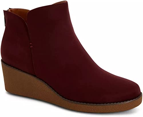 Style & Co Women's Jarodd Crepe Wedge Booties  Color Wine Size 7.5M