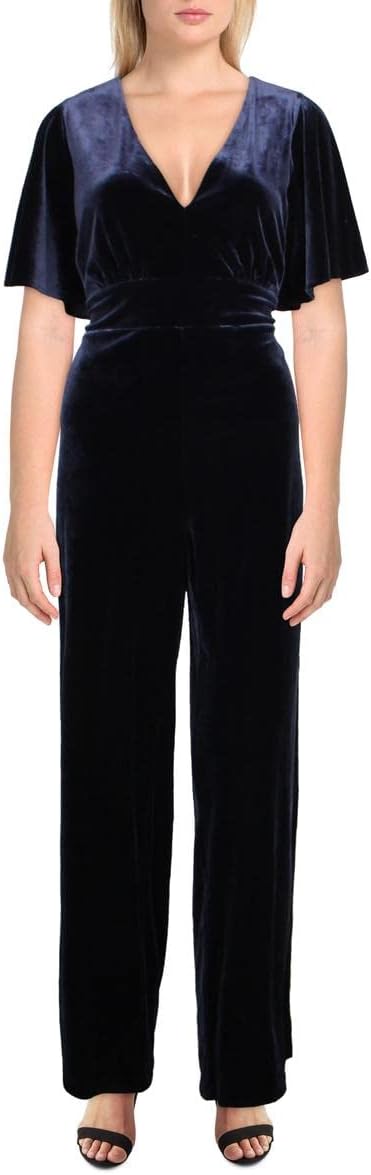 DKNY Women’s Velvet Flutter Sleeve Jumpsuit  Color Midnight Blue Size 10