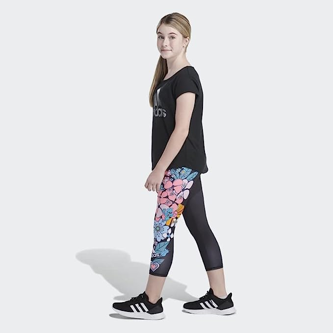 adidas Girls Aeroready Floral Tight Pants  Col;or Black Size L (14-16)