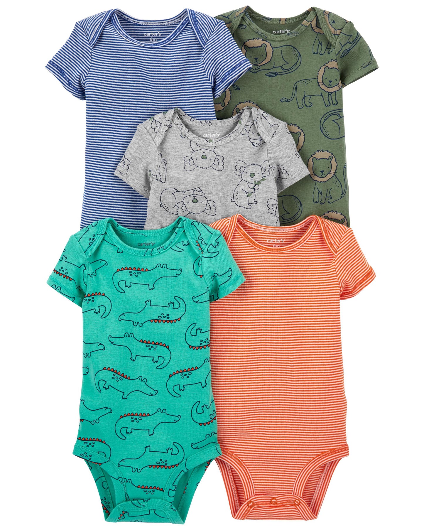 Carters Baby Boy 5-Pack Short-Sleeve Bodysuits  Color Safari Size 3M