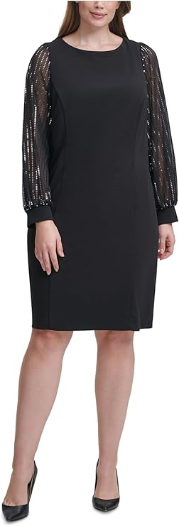 Jessica Howard Plus Size Chiffon-Sleeve Sheath Dresses  Color Black Size 22W