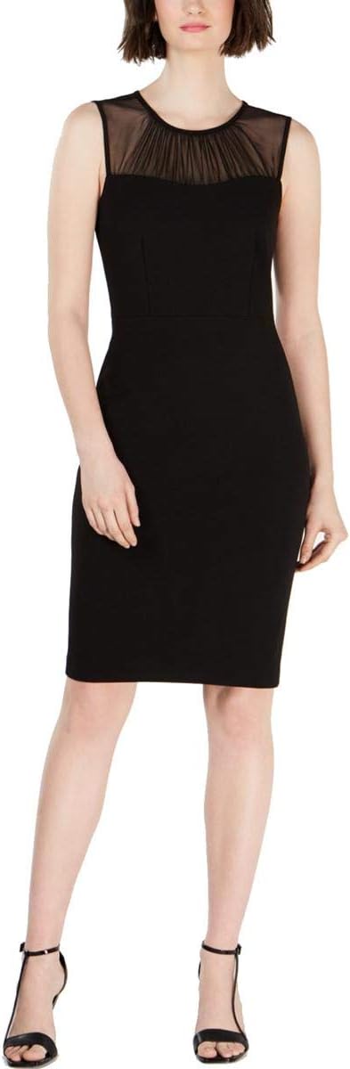 Calvin Klein Women's Petite Sleeveless Sheath w/ Illusion Neck Yolk  Color Black Size 6P