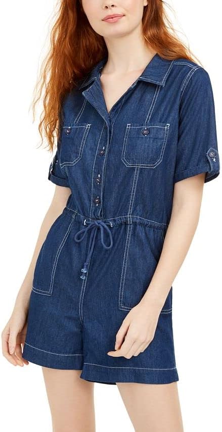 Dollhouse Juniors Cotton Denim Romper  Color Navy Size L