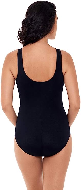 Reebok Women's Drop Everything Shirred Zipper One Piece Swimsuit  Color Black/White Size 10