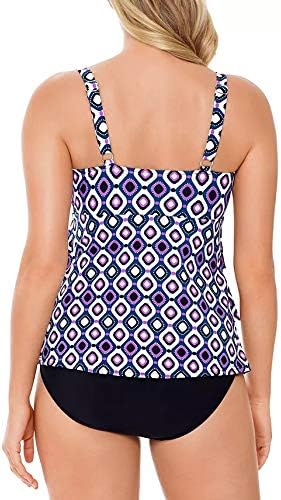 Swim Solutions Women's Printed Tiered Tummy Control One-Piece Swimsuit  Color Jewels Size 8