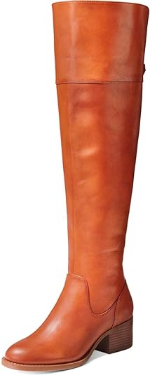 INC International Concepts Karmenn Leather Tall Over-The-Knee Boots  Color Cognac Size 7M