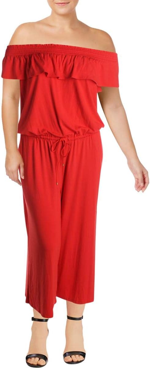 Lauren Ralph Lauren Women's Plus Size Ruffled Wide Leg Jumpsuit  Color Geranium Size 2X