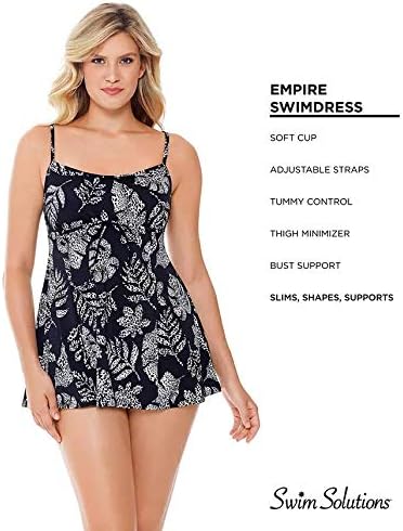 Swim Solutions Spotted Leaves EMPIRE SWIMDRESS  Color Black/White Size 12